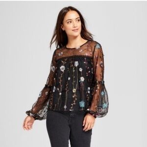 A new day sheer long sleeved floral mesh blouse